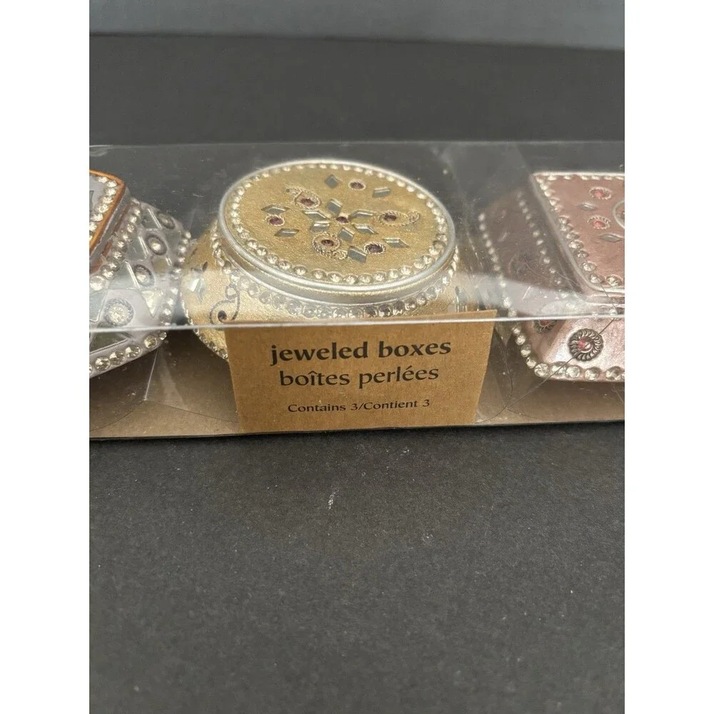 Pier One Set Of 3 Y2K Ceramic Jeweled Rhinestones Keepsake Trinket boxes India